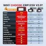 LAUNCH OBD2 Scanner CRP123X V2.0, 2025 Lifetime Free Update Diagnostic Scan Tool, Car Check Engine Code Reader with Oil/Brake/SAS/BMS/D.P.F/ABS Bleeding/Throttle Reset, FCA SGW, Auto VIN, Battery Test