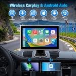 7" Portable Wireless CarPlay Screen for Car – Apple CarPlay & Android Auto, HD Touch Screen Car Stereo, Bluetooth, GPS Navigation, Voice Control, Plug-and-Play with FM/AUX/Mirror Link (Silver)