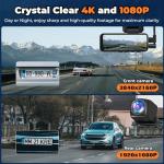 4K+2K Dash Camera for Cars, 2025 Upgraded Dash Cam Front and Rear, Dash Cam with Super Night Vision, Wi-Fi, G-Sensor, 24H Parking Monitor, Emergency Lock, 3.2" IPS Screen (64GB Card Included)