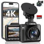 Dash Cam Front and Rear, Ecomoment 4K+1080P Dual Dash Camera for Cars, Built-in WiFi GPS Dashboard Camera, 2.4" IPS Screen Dashcam, 170° Wide, Night Vision, WDR, G-Sensor, 32GB SD Card Included