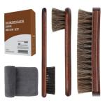 4-Piece 100% Horse Hair Shoe Brush Kit Premium Dauber Applicators Leather Care Cleaning Set with Polishing Brushes and Microfiber Cloth for Leather Suede Shoes Boots Bags Cars Cleaning Polishing