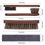 4-Piece 100% Horse Hair Shoe Brush Kit Premium Dauber Applicators Leather Care Cleaning Set with Polishing Brushes and Microfiber Cloth for Leather Suede Shoes Boots Bags Cars Cleaning Polishing