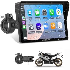 2025 Wonsidary W722 for Motorcycle CarPlay & Android Auto,7" Waterproof Smart GPS Navigation System Screen,Car Play Moto with Light Sensor,Dual Bluetooth,Siri/G-Assist,EQ,USB/Hardwired Power Supply