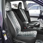 carXS Leopard Print Car Seat Covers Full Set, Includes Matching Seat Belt Pads and Steering Wheel Cover, Two-Tone Cheetah Print Gray Seat Covers for Cars for Women, Car Seat Protector Interior Covers