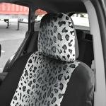 carXS Leopard Print Car Seat Covers Full Set, Includes Matching Seat Belt Pads and Steering Wheel Cover, Two-Tone Cheetah Print Gray Seat Covers for Cars for Women, Car Seat Protector Interior Covers