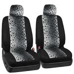 carXS Leopard Print Car Seat Covers Full Set, Includes Matching Seat Belt Pads and Steering Wheel Cover, Two-Tone Cheetah Print Gray Seat Covers for Cars for Women, Car Seat Protector Interior Covers