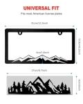 ZXFOOG Mountain License Plate Frames- Plastic Black Car Tag Holder Bracket with Screws Caps, 2 Packs 2 Hole, White on Black, Mountain Vinyl Sticker Included