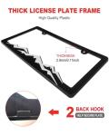 ZXFOOG Mountain License Plate Frames- Plastic Black Car Tag Holder Bracket with Screws Caps, 2 Packs 2 Hole, White on Black, Mountain Vinyl Sticker Included