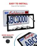 ZXFOOG Mountain License Plate Frames- Plastic Black Car Tag Holder Bracket with Screws Caps, 2 Packs 2 Hole, White on Black, Mountain Vinyl Sticker Included