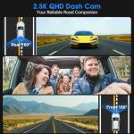 Dash Cam Front and Rear, 2.5K /1080P QHD Dual Dash Camera for Cars, Super Night Vision Dashcam, Loop Recording, 3.39” IPS, 64GB Card Included, 160° Wide Angle, Parking Mode