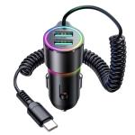 3.4A Car Phone Charger, FLYLEAD Dual USB Car Charger Adapter with 5FT Type C Coil Charging Cable, Cigarette Lighter USB C Fast Charge for 16/15 Pro Max Plus/Samsung Galaxy/Pixel/Android Phones