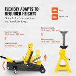 VEVOR Low Profile Floor Jack 2 Ton (4400 lbs), Heavy Duty Iron Hydraulic Racing Floor Jack, Hydraulic Car Jack with Jack Stands, Single Piston Quick Lift Pump, 4.6"-12.8" Height Lifting Range (Yellow)