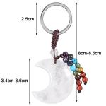 SUNYIK 2PCS Rock Quartz Hand Craved Moon Star Crystal Key Chain for Couple Love Polished Stone 7 Chakra Crystal Charm Key Ring for Car Wallet Backpack