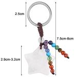 SUNYIK 2PCS Rock Quartz Hand Craved Moon Star Crystal Key Chain for Couple Love Polished Stone 7 Chakra Crystal Charm Key Ring for Car Wallet Backpack