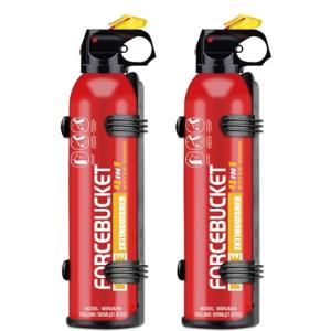 Forcebucket Portable Fire Extinguisher | 4-in-1 Small Fire Extinguisher for Home, Garage, Kitchen, Car | For Electric, Textile and Grease Fires | Non-Toxic, Easy Clean | Wall Mount Incl(2PK)