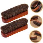 YUET Shoe Brush 2pcs - Horsehair Brush for Shoe Shine Polish Buff Premium Horsehair Shoe Shine Brush Shoe Polish Brushes Horse Hair Bristles Brush for Boots, Shoes, Car Seats, Sofas, Bags