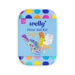 Welly First Aid Kit - Adhesive Bandages in Flexible Fabric and Waterproof, Singe Use Ointments (Triple Antibiotic, Cleansing Wipes and Hydrocortisone) - 70 Count