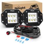 Nilight 2PCS 18W Flood Flush Mount LED Work Light Fog Lights Off Road Lights Driving Lights with Off Road Wiring Harness