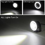 Kqiang 2PCS Car Angel Eye Fog Light: 2.5" Round COB LED Fog Light - White Angel Eye Projector with Halo Rings,Universal Vehicle DRL Daytime Driving Light Fog Lamp Bulbs (White)