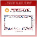 Cherry Blossom Butterfly License Plate Frame Funny Flowers License Plate Frames Stainless Steel Accessories Cars Decor with 2 Holes and Screws Fits Standard Us Ca Vehicles Size 12.2 X 6 Inches