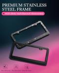 2 Pack Bling License Plate Frame for Women, Stainless Steel Cute Car Accessories, Lasting Sparkly License Plate Holder with Diamond Rhinestone Crystals, Black, 12.2" x 6.2"