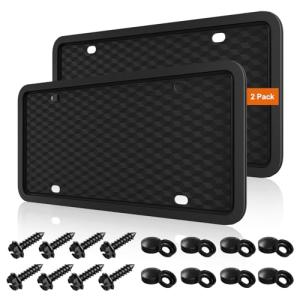Black License Plate Frames Holder, 2 Pack Car License Plate Covers, Universal US Front & Rear Truck Frame Bracket Protector Mounting Kit Accessories