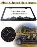 BGGTMO Mountain License Plate Frames- Gray on Black Mountain Raised, Plastic Car Tag Holder Bracket with Screws Caps, 2 Packs 2 Hole with Mountain Vinyl Sticker