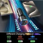 65W USB C Car Charger, Bangfun 4 Port Cigarette Lighter Adapter QC/PD 30W Fast Charging Dual 12V USB Car Phone Charger Power Adapter Plug for iPhone 16 15 14 13 12 iPad Pro,Samung S24(Black)