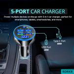 5-Port Car Charger with LED Voltage Monitor