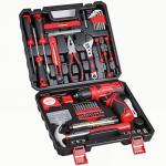 prekull Hand Drill Tool Box Kit with 8V Cordless Drill Set Perfect for Home, Men & Women, Homeowner, Diyer, Handyman, Red, 132 Pieces