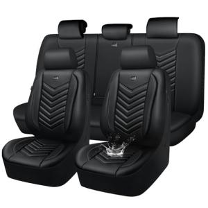 CAR PASS 3D Foam Faux Leather Car Seat Covers Full Set,Waterproof Leather Seat Cover for Cars,Luxury Universal Fit for SUV Truck Sedan Automotive, Armrest Airbag Compatible Anti-Slip, All Black