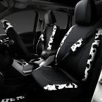 CAR-PASS Cow Print Car Accessories Sets Faux Leather Car Seat Covers & Cow Car Mats & Cow Steering Wheel Cover Seat Belt Pads Universal fit for SUV,Van,Saden,Truck Cute Automobile Interior Sets Women