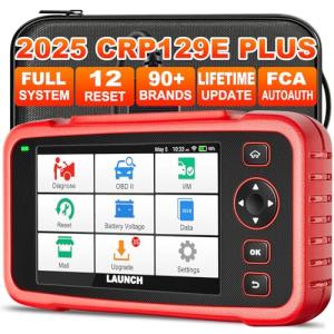 LAUNCH CRP129E Plus 2025 OBD2 Scanner Diagnostic Tool, Full System Car Code Reader, 12 Reset Service TPMS/Oil/SAS/EPB/BMS/DPF/Throttle Resets,Injector Coding,FCA AutoAuth, Lifetime Free Update