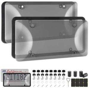 Alpmosn License Plate Covers & Frames Combo, License Plate Cover with Screw Washers and Cap, Car Exterior Accessories Black (2-Pack)