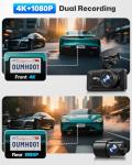 SUVCON Dash Cam Front and Rear 4K/1080P Full HD, Dash Camera for Cars with 32GB Card, Built in WiFi with APP, Dual Dash Cam 3.94" IPS Screen, G-Sensor, Loop Recording, WDR, Parking Mode