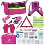 CALBEAU Roadside Emergency Car Kit for Vehicles, Pink Emergency Roadside Assistance kit with Car First Aid Kit, Thoughtful Car Emergency Kit for Women, Men, New Drivers and Adventurers Gifts