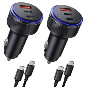 Car Charger for iPhone 16/16 Pro Max USB C Fast Charger,2Pack 90W 3-Port Charger Adapter for iPhone 16/16 Plus/16 Pro/16 Pro Max/15/14/Pro Max/AirPods4/ iPad Pro/Mini, (USB C to C Cable)