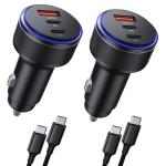 Car Charger for iPhone 16/16 Pro Max USB C Fast Charger,2Pack 90W 3-Port Charger Adapter for iPhone 16/16 Plus/16 Pro/16 Pro Max/15/14/Pro Max/AirPods4/ iPad Pro/Mini, (USB C to C Cable)