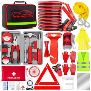 298PCS Roadside Emergency Car Kit- Car Emergency Kit with Jumper Cables, Roadside Emergency Kit for Vehicles, Emergency Car Kit, Car Safety Kits, Gloves,Tow Strap,Tool Kit,Reflective Warning Triangle