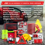 298PCS Roadside Emergency Car Kit- Car Emergency Kit with Jumper Cables, Roadside Emergency Kit for Vehicles, Emergency Car Kit, Car Safety Kits, Gloves,Tow Strap,Tool Kit,Reflective Warning Triangle