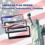 American Flag License Plate Frame - Airxwills Black Frame, 2 Packs Universal Aluminum for Front and Rear Car Tags.