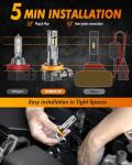 FAHREN H11/H8/H16 LED Fog Light Bulbs,16000LM 800% Brightness Upgraded 6500K Cool White Light,60000HRS Lifespan H8 H16 Replacement Fog Bulbs Non-polarity, Play and Plug, Pack of 2