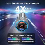 Car Charger USB C, 65W Multi Port Dual 12V Cigarette Lighter USB Car Charger Adapter with Voltage Display PD/QC 3.0 Super Fast Charge Car Phone Charger for iPhone 17 16 15 14 13 12 Pro Max Plus(Gray)