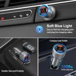 Car Charger USB C, 65W Multi Port Dual 12V Cigarette Lighter USB Car Charger Adapter with Voltage Display PD/QC 3.0 Super Fast Charge Car Phone Charger for iPhone 17 16 15 14 13 12 Pro Max Plus(Gray)