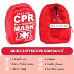 Adult and Infant CPR Mask Combo Kit – Includes 2 CPR Masks with One-Way Valves, Pair of Vinyl Gloves, 2 Alcohol Prep Pads – Portable Emergency CPR Kit – Red
