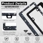 Amiss Bling License Plate Frame for Women, 2Pack Rhinestone Handcrafted Crystal Premium Stainless Steel, Stainless Steel Car Accessories with Diamond Sparkle Glitter Caps (Black)