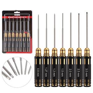 INJORA RC Hex Screw Driver Set-7PCS Car Tool Kit 0.9, 1.27, 1.3, 1.5, 2.0, 2.5, 3.0mm Hexagon Allen Screwdriver Wrenches Sets, Repair for Model Helicopter Drone Boat Car,(Tool-LSD39)