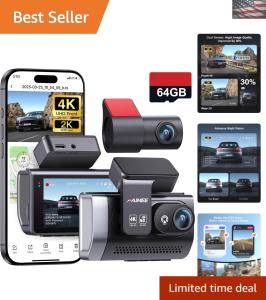 FAIMEE 4K Dash Cam Front and Rear with GPS, Upgraded 5.8G WiFi, Dual Dash Camera for Cars, Night Vision, WDR, 160°Wide Angle, 24H Parking Monitor, Emergency Lock, 3" IPS Screen (64GB Card Included)