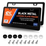 Matte Black Stainless Steel License Plate Frames - 2-Pack