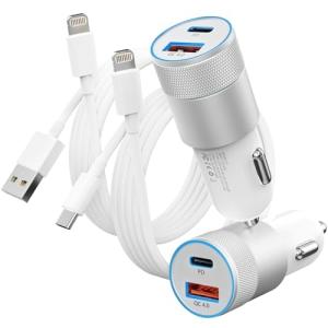 Dual USB Car Charger with Fast Charging Cables